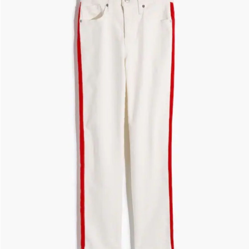 Madewell White Women's Jeans with Red Side Stripe